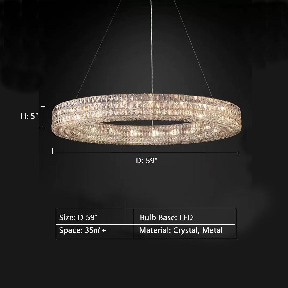 Oversized Modern Ring Pendant Light/Round Crystal Chandelier for Living/Dining Room/Bedroom-MEET LIGHTING
