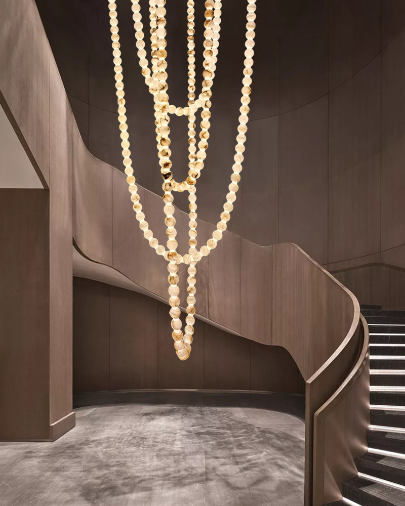 Modern LED Natural Alabaster Globes Beads Hanging Chandelier Indoor Lighting Fixture by Meetlighting