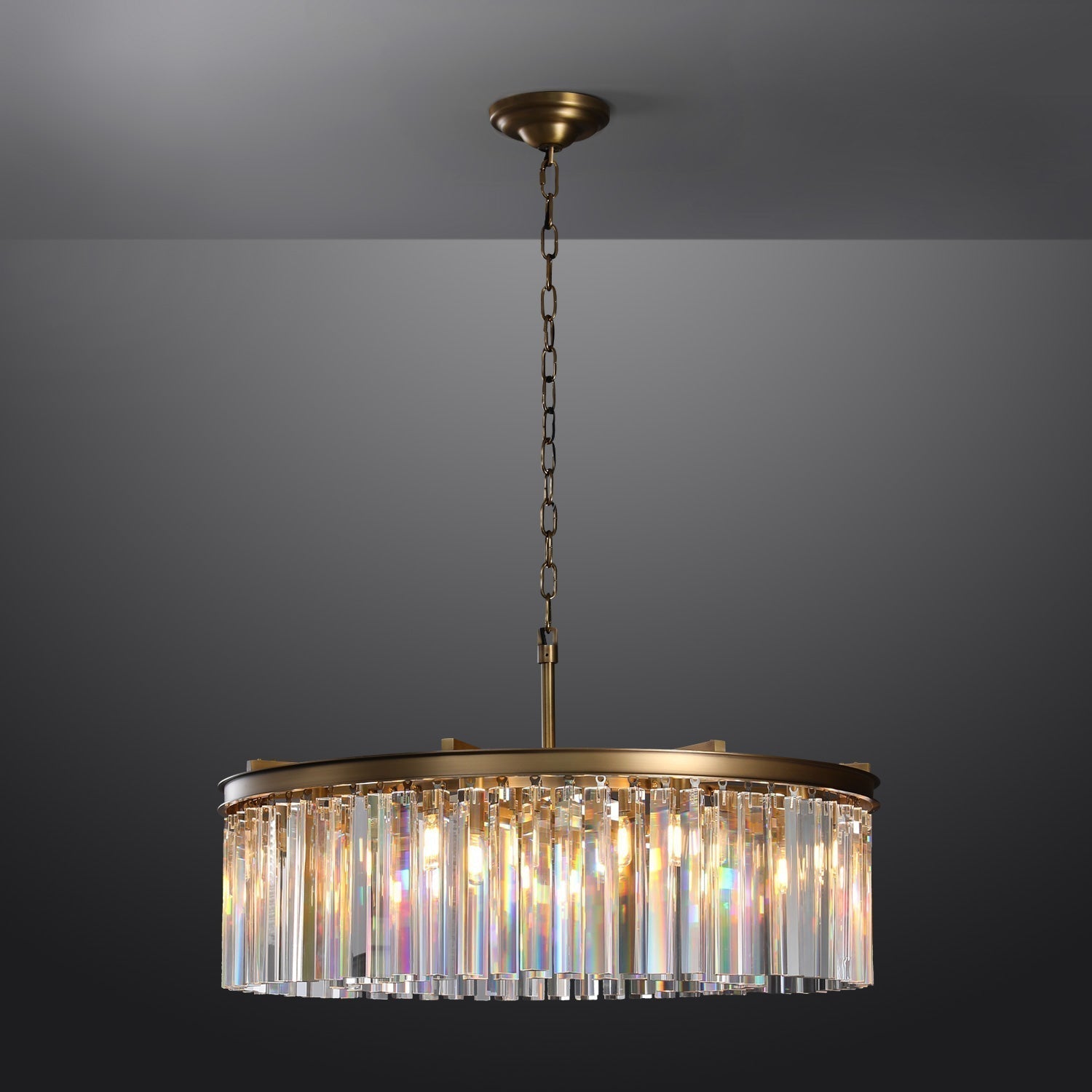 Rhys Round Chandelier 43", Crystal Prism