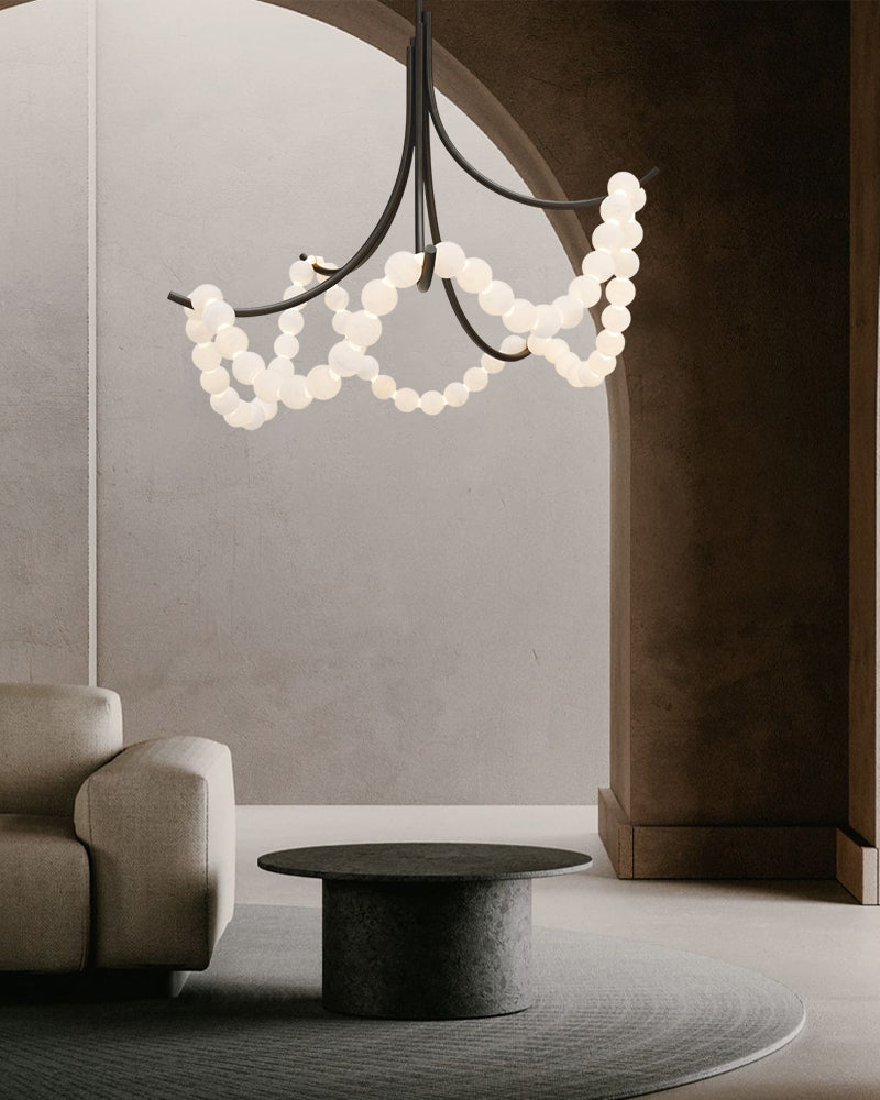 Cluster String Alabaster Beads Semi Flush Chandelier by Meetlighting