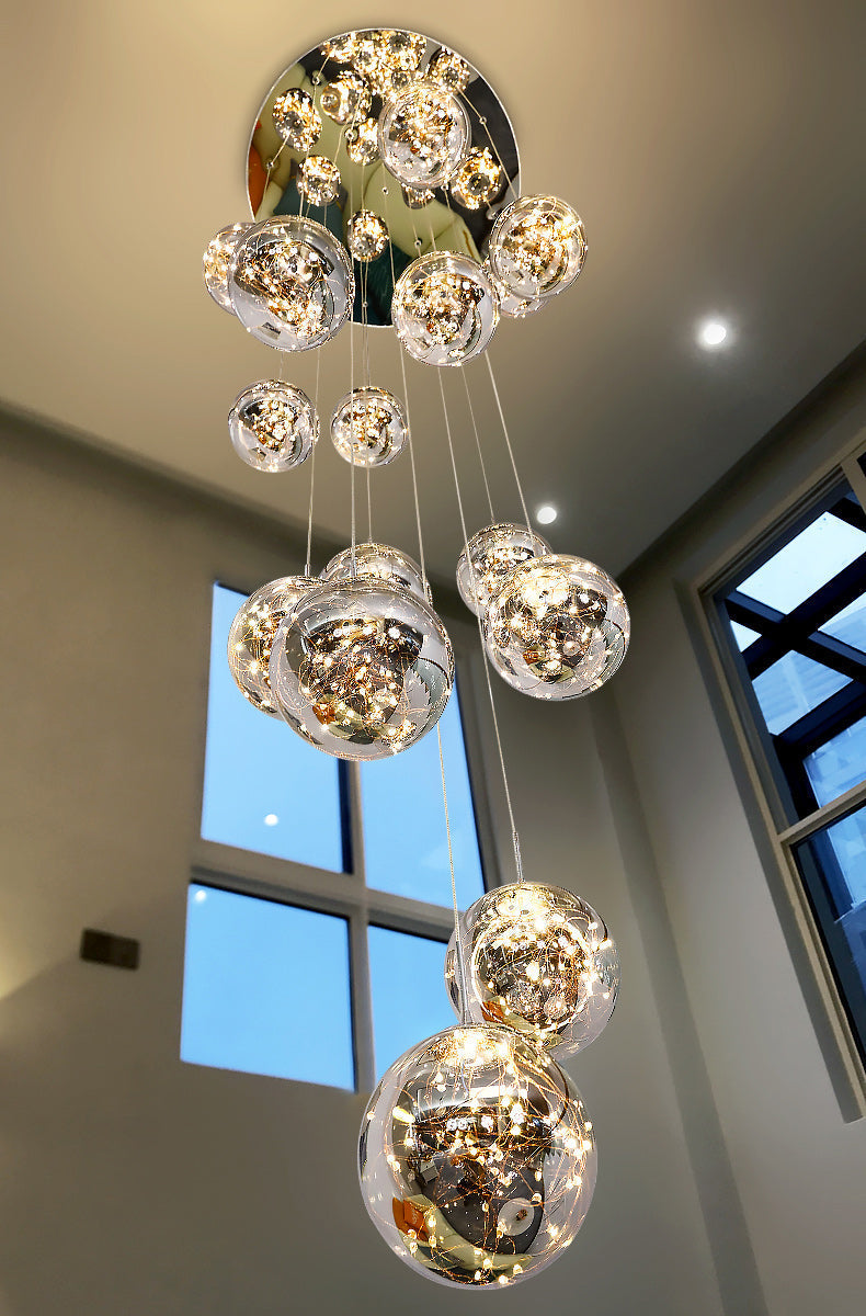 Modern Starlight Globe Chandelier for Foyer Hall Crystal Clear Glass Ball Light Decoration Living Room Ceiling Lamp-MEET LIGHTING