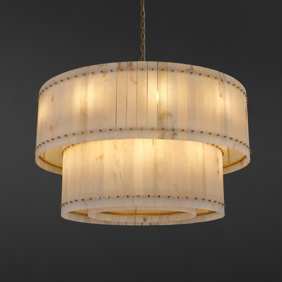Santa 48 Inch Alabaster Two-Tier Chandelier