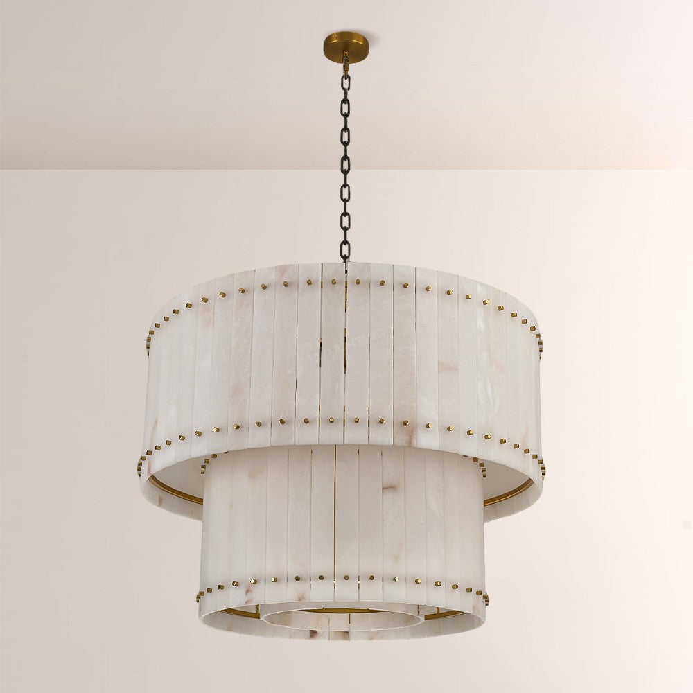 Santa 37 Inch Alabaster Two-Tier Chandelier