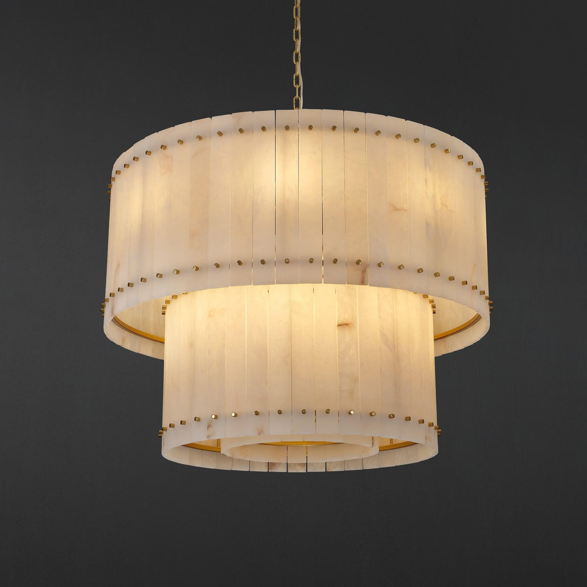 Santa 37 Inch Alabaster Two-Tier Chandelier