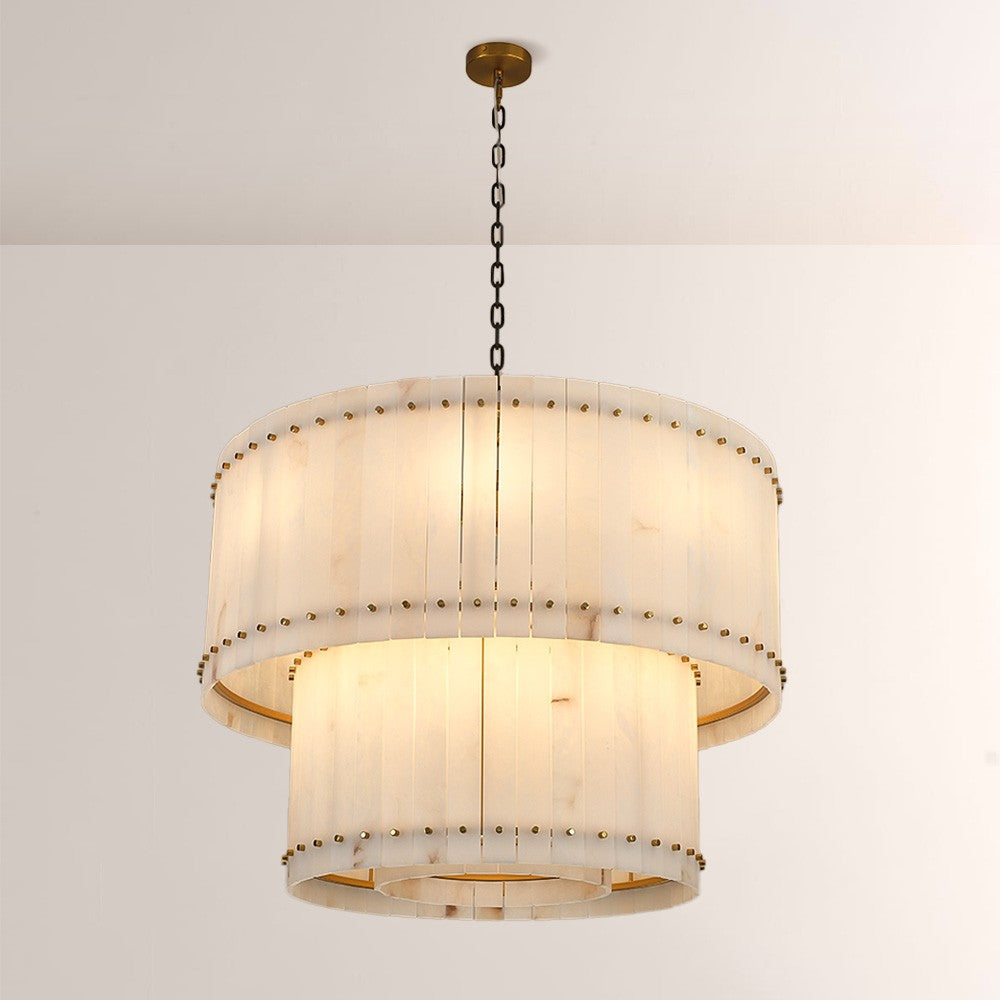 Santa 37 Inch Alabaster Two-Tier Chandelier