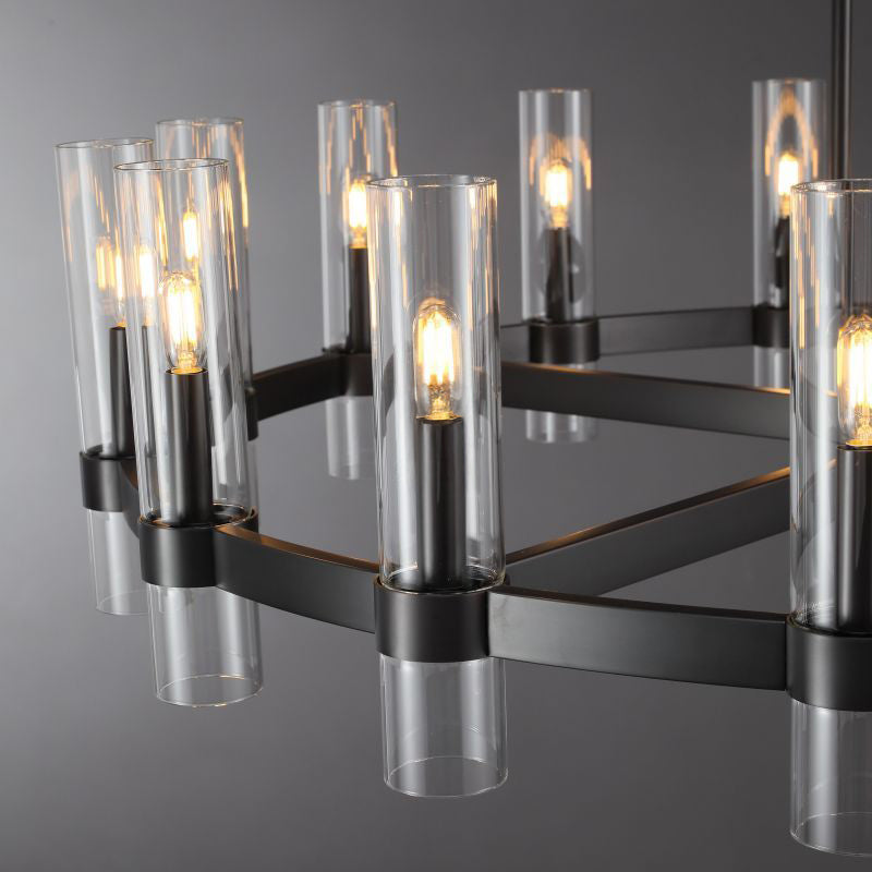 Zenvor 48 Inch Cylinder Glass Round Candle Chandelier