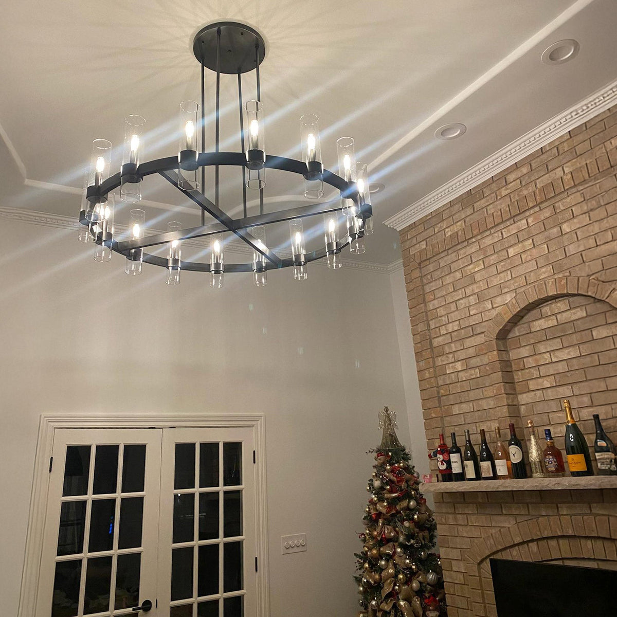 Zenvor 48 Inch Cylinder Glass Round Candle Chandelier