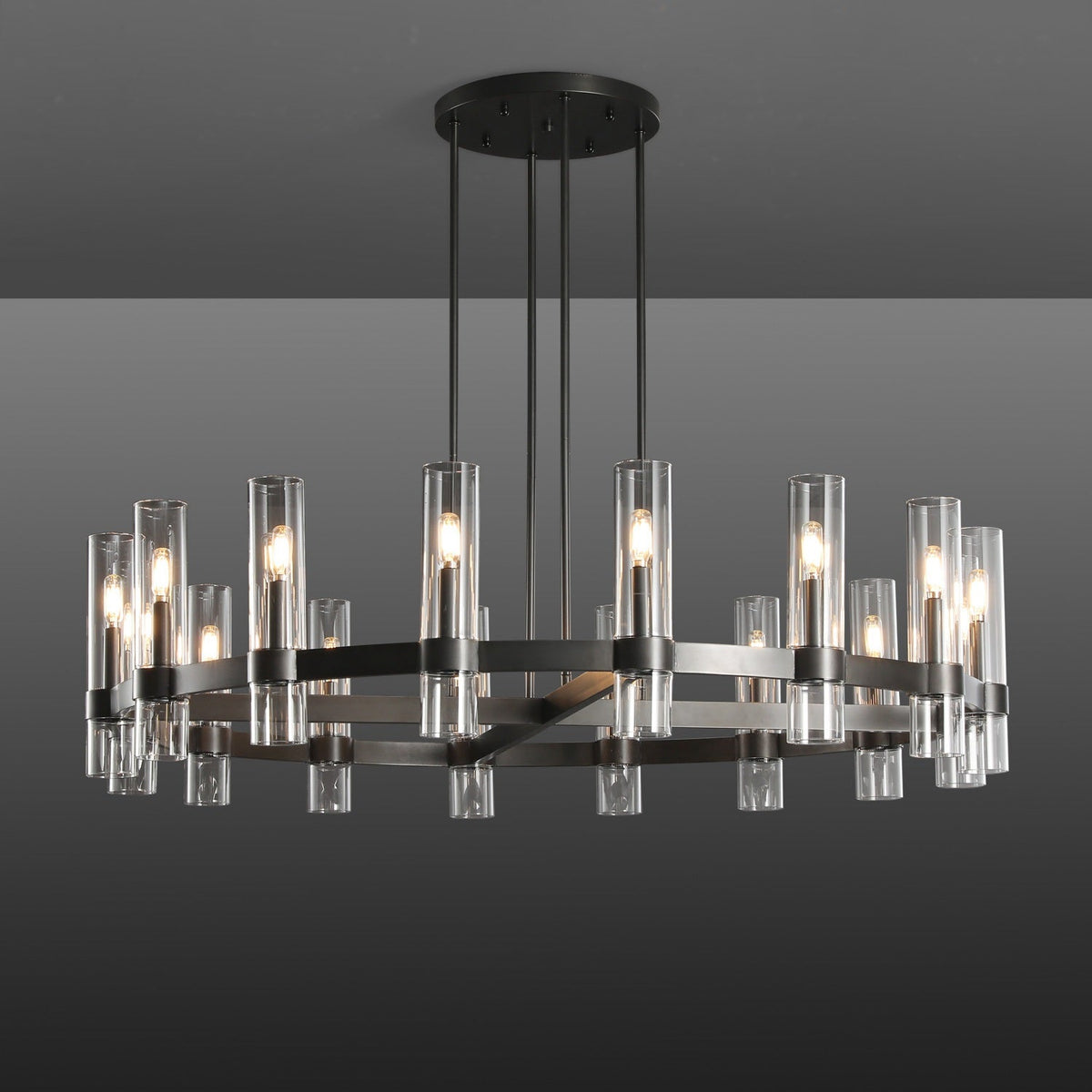 Zenvor 48 Inch Cylinder Glass Round Candle Chandelier