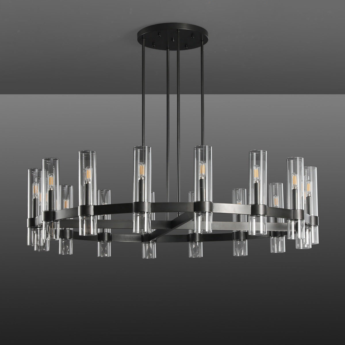 Zenvor 48 Inch Cylinder Glass Round Candle Chandelier