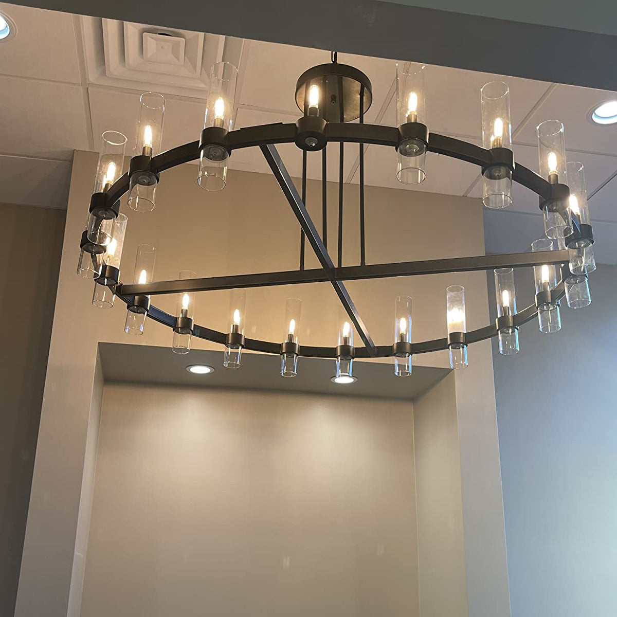 Zenvor 60 Inch Cylinder Glass Round Candle Chandelier
