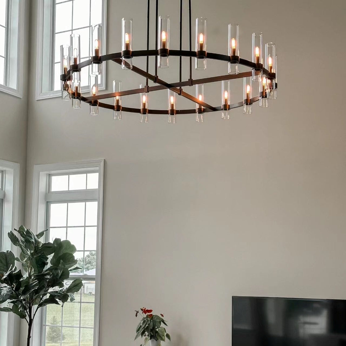 Zenvor 60 Inch Cylinder Glass Round Candle Chandelier