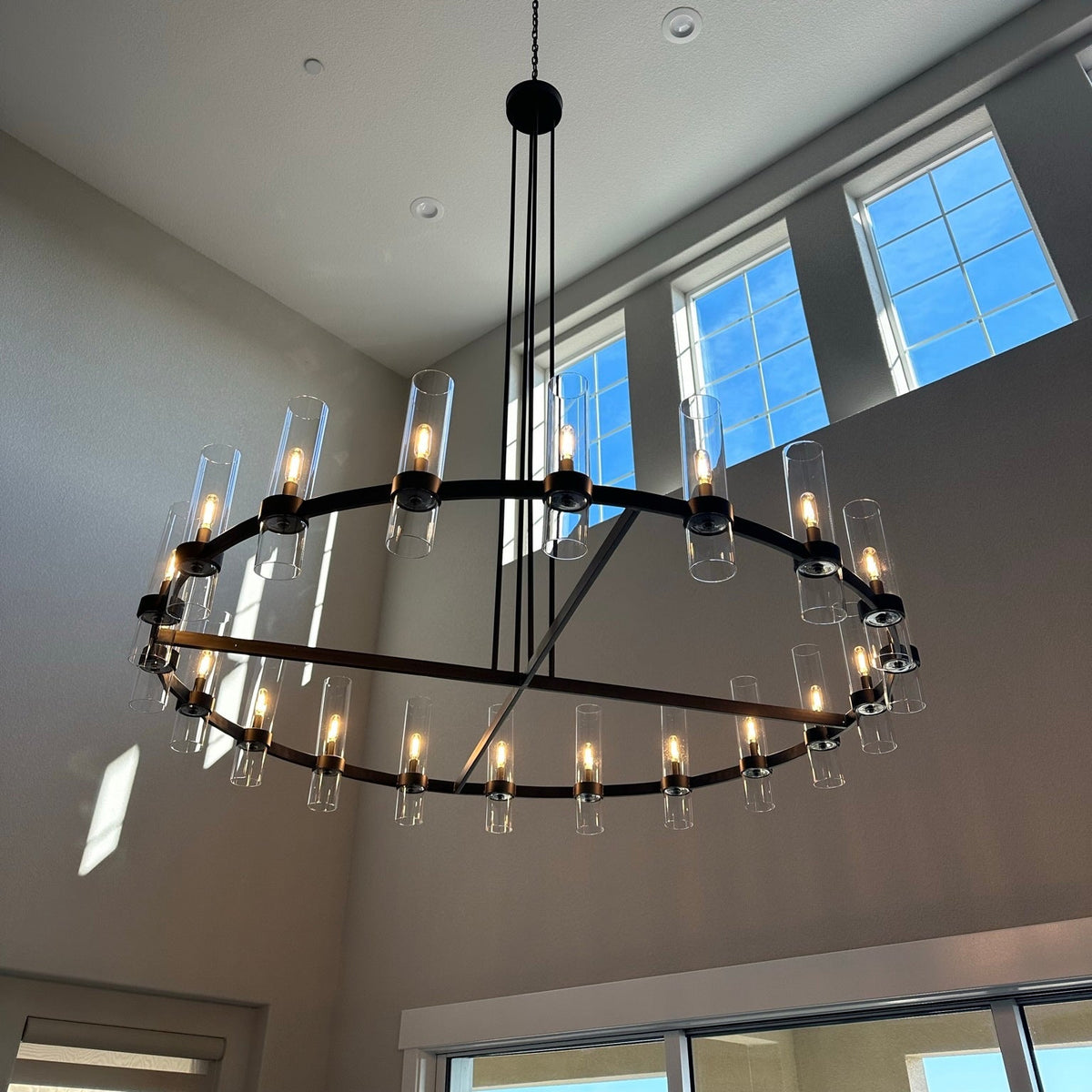 Zenvor 60 Inch Cylinder Glass Round Candle Chandelier