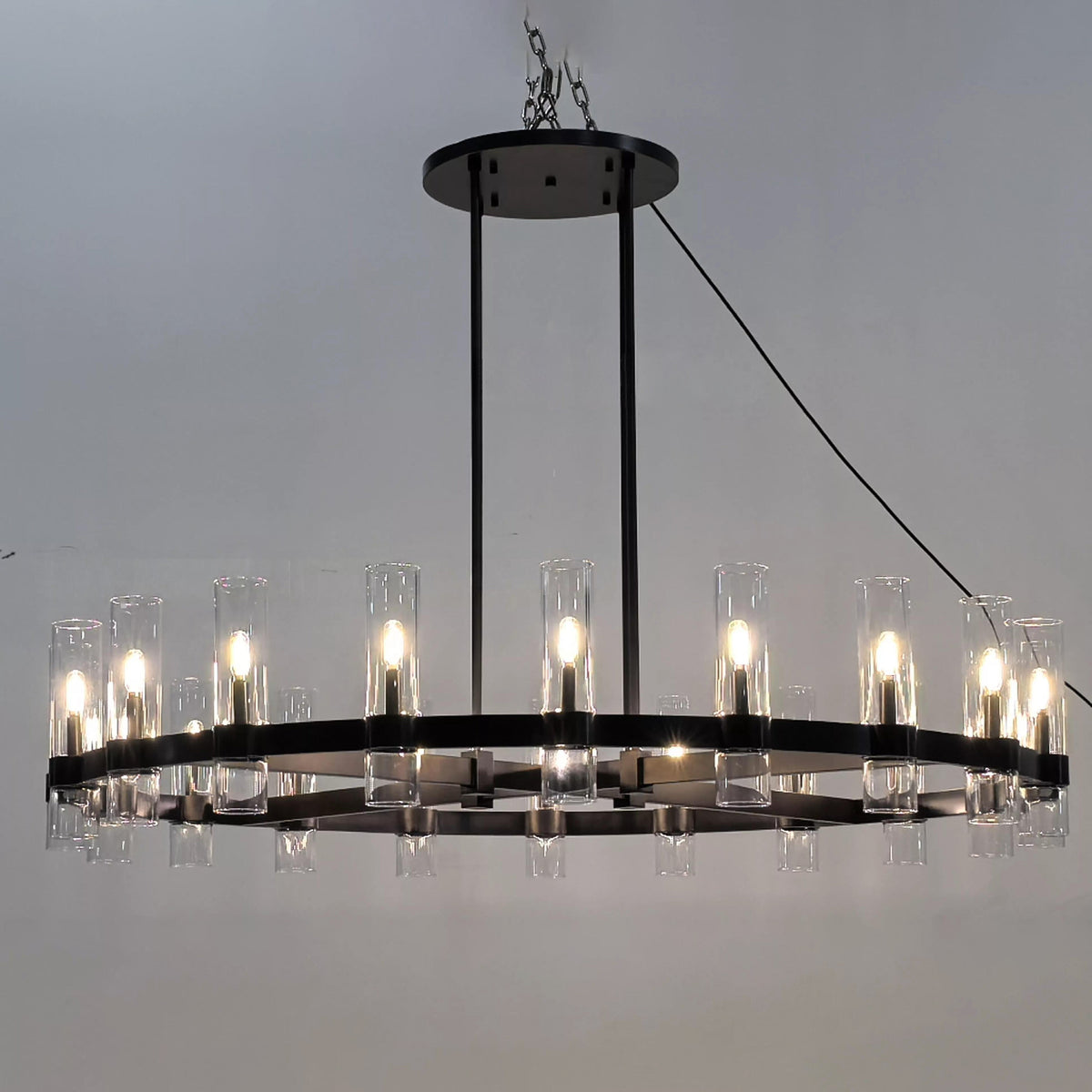 Zenvor 60 Inch Cylinder Glass Round Candle Chandelier