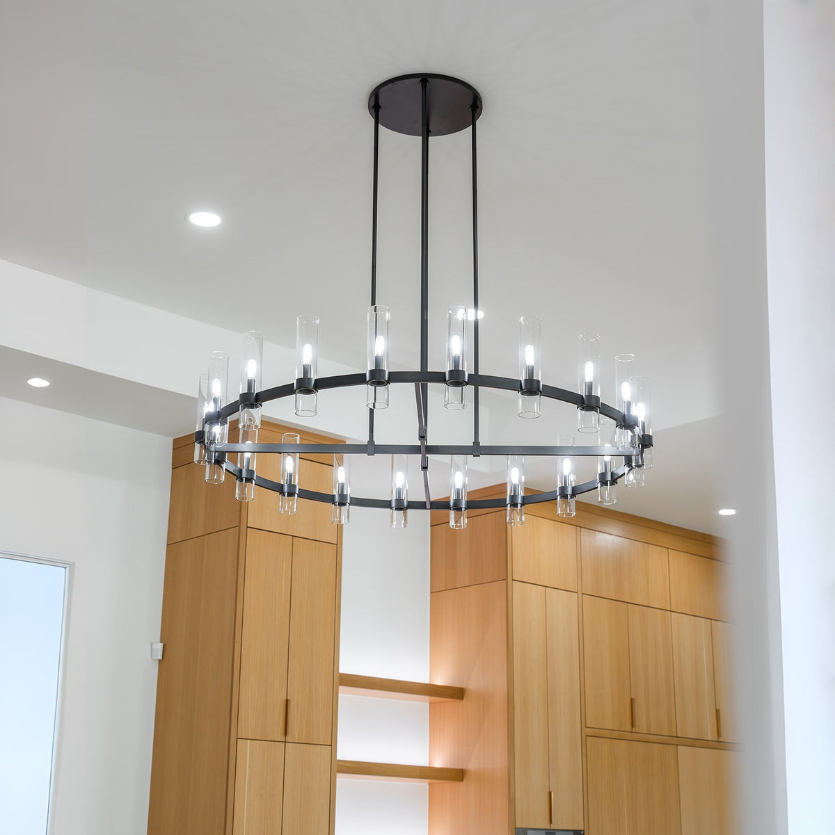 Zenvor 60 Inch Cylinder Glass Round Candle Chandelier