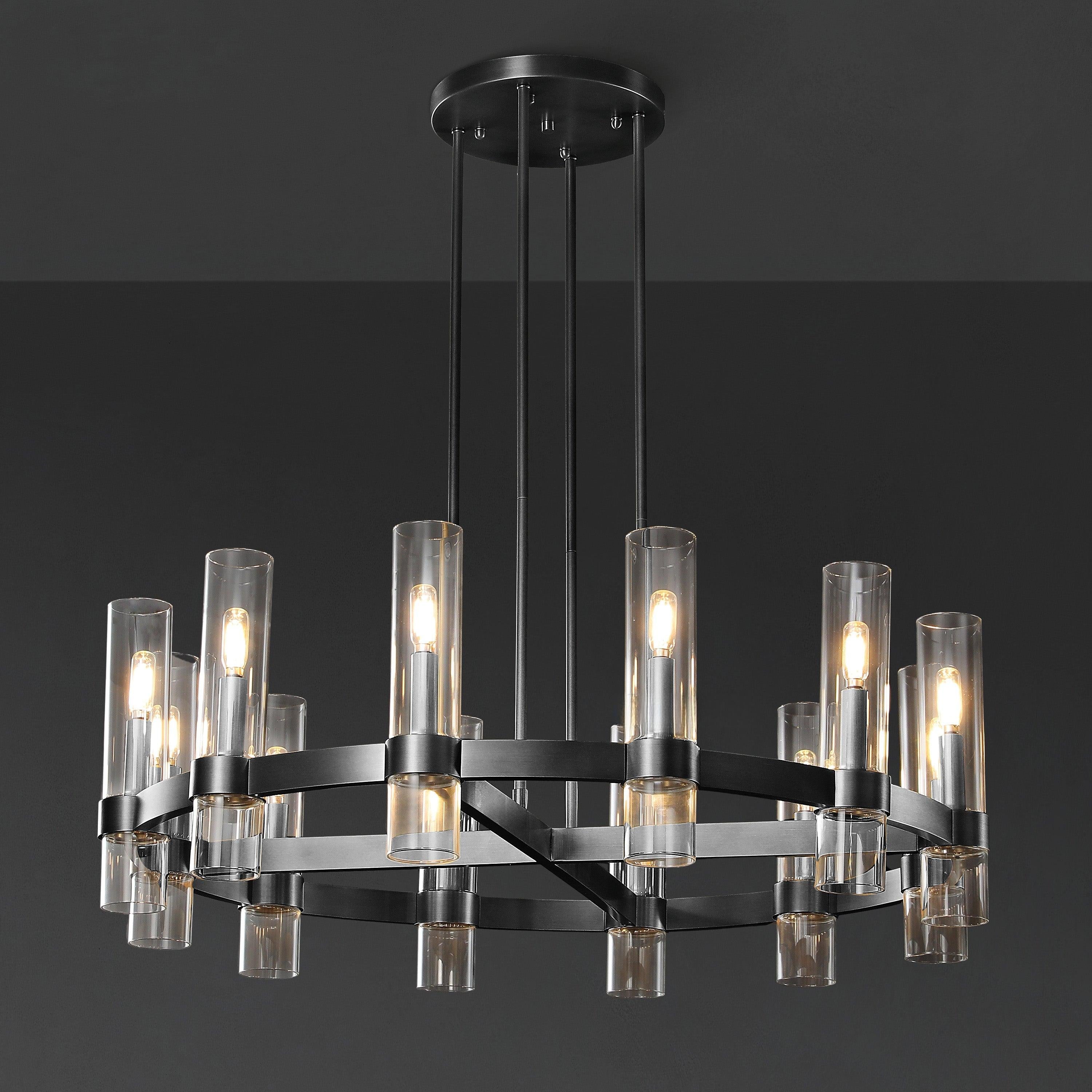 Zenvor 36 Inch Cylinder Glass Round Candle Chandelier