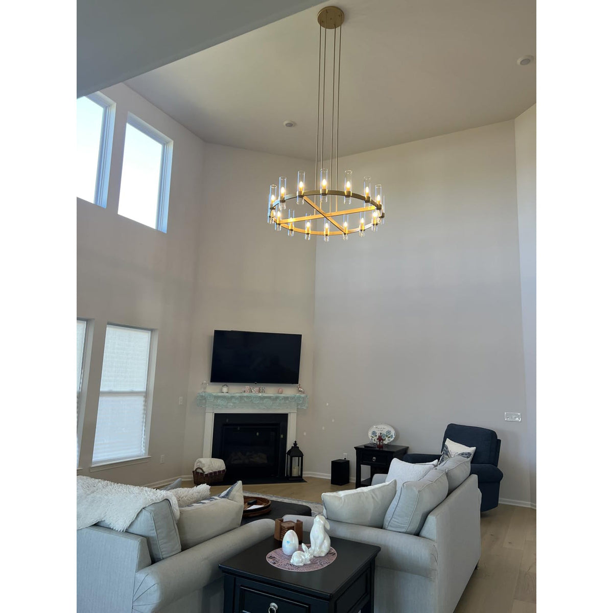 Zenvor 48 Inch Cylinder Glass Round Candle Chandelier