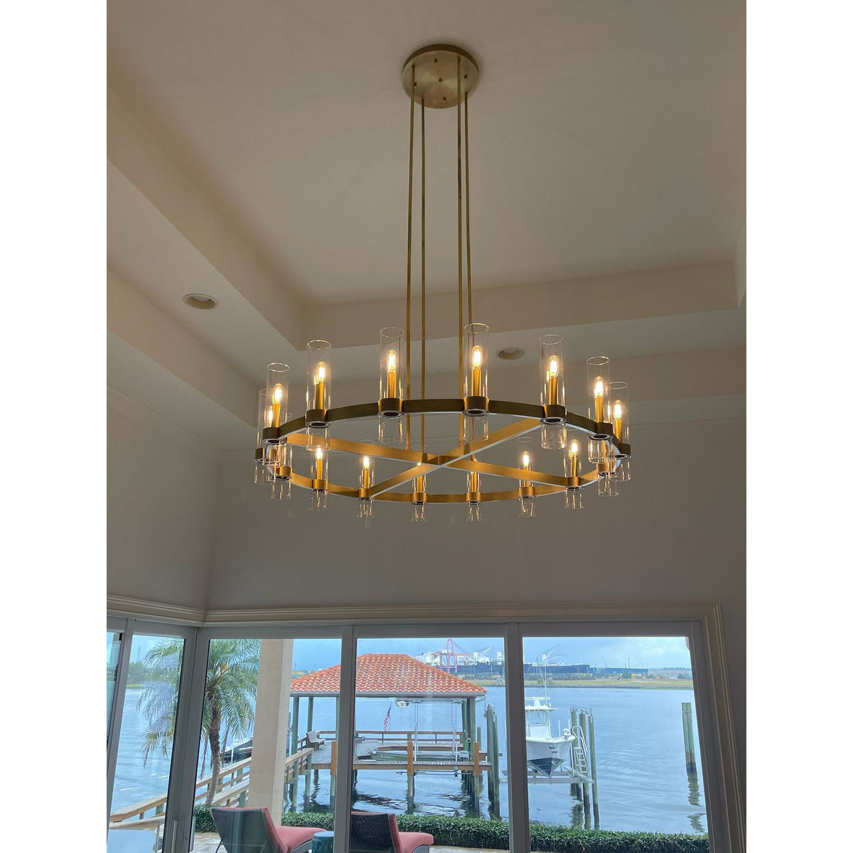 Zenvor 48 Inch Cylinder Glass Round Candle Chandelier