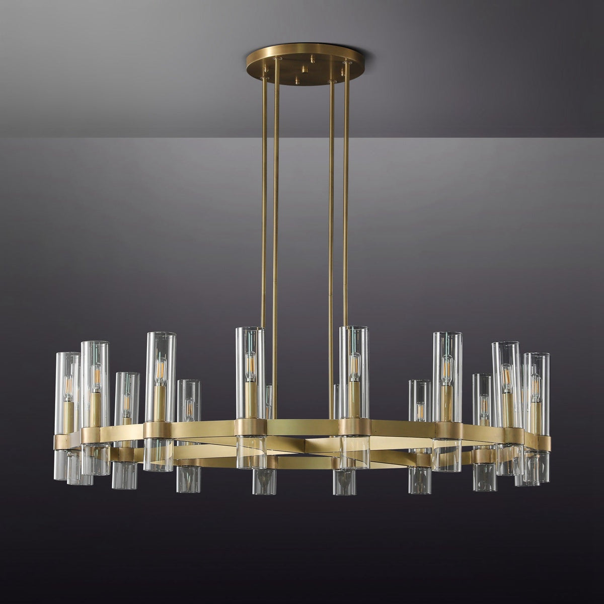 Zenvor 48 Inch Cylinder Glass Round Candle Chandelier
