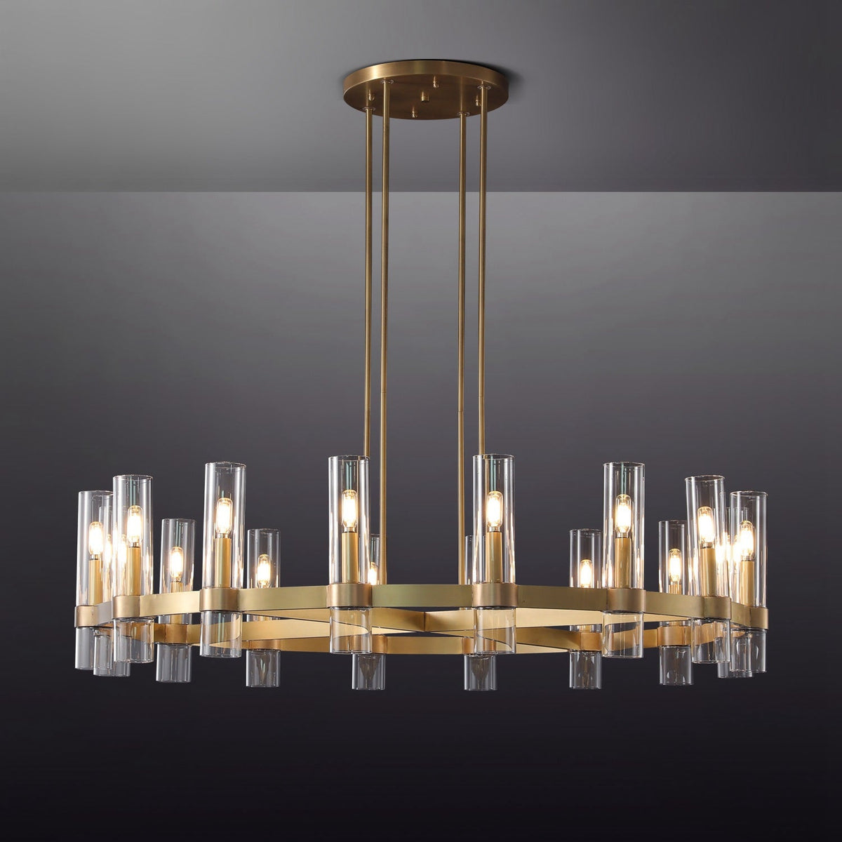 Zenvor 48 Inch Cylinder Glass Round Candle Chandelier