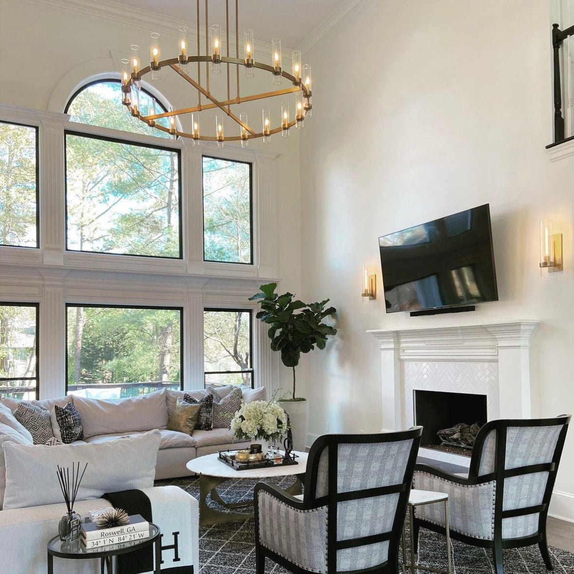 Zenvor 60 Inch Cylinder Glass Round Candle Chandelier