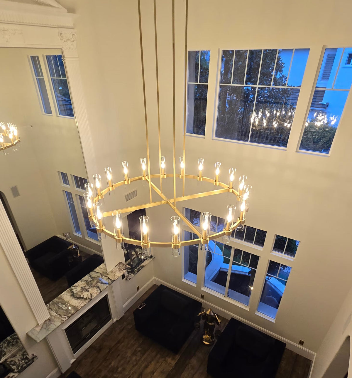 Zenvor 60 Inch Cylinder Glass Round Candle Chandelier