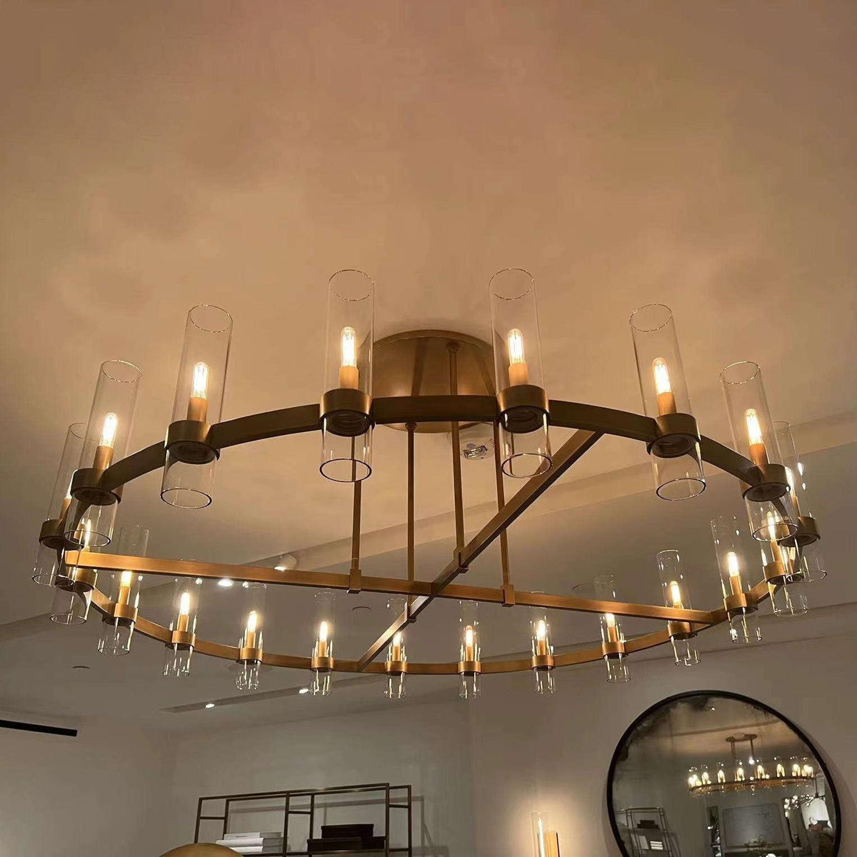 Zenvor 60 Inch Cylinder Glass Round Candle Chandelier
