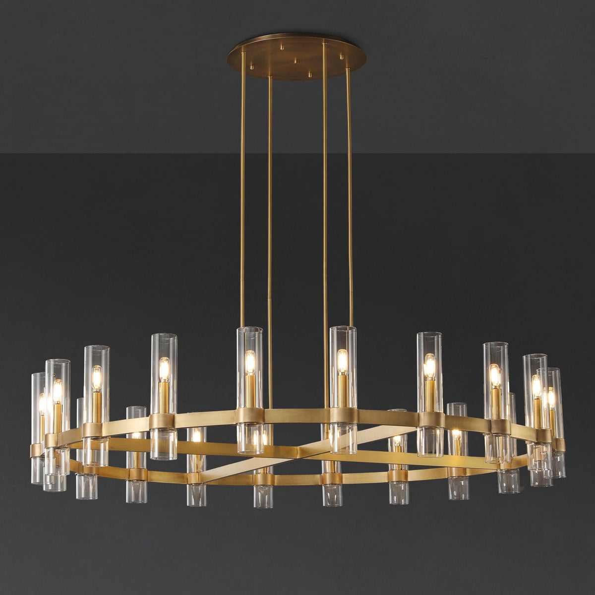 Zenvor 60 Inch Cylinder Glass Round Candle Chandelier