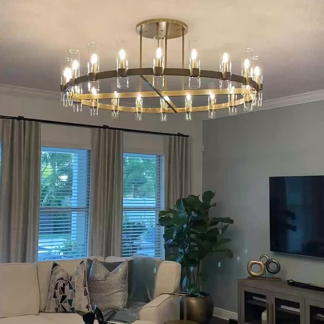 Zenvor 60 Inch Cylinder Glass Round Candle Chandelier