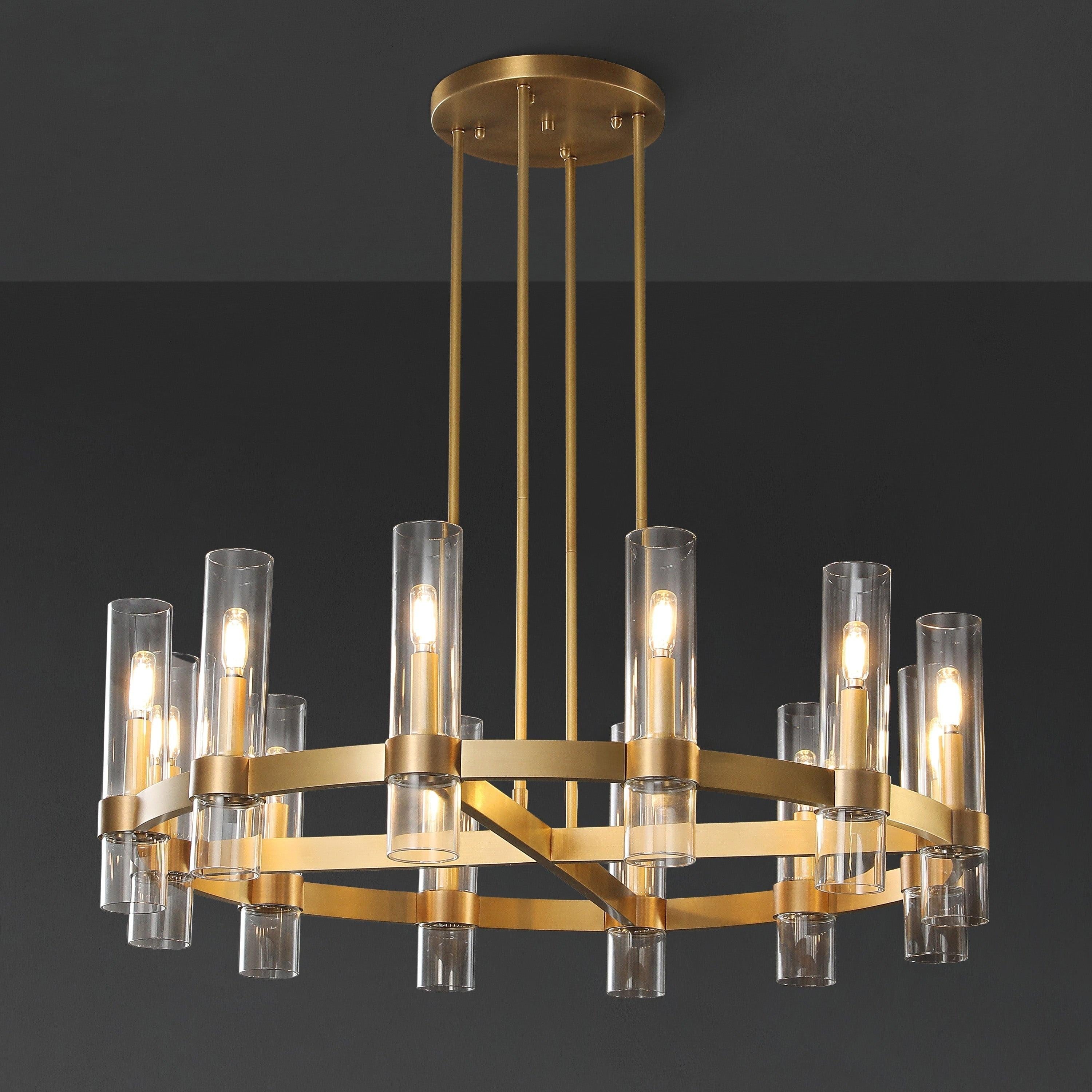 Zenvor 36 Inch Cylinder Glass Round Candle Chandelier