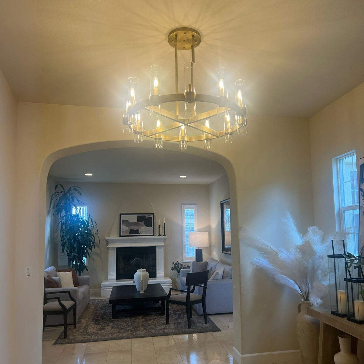 Zenvor 36 Inch Cylinder Glass Round Candle Chandelier