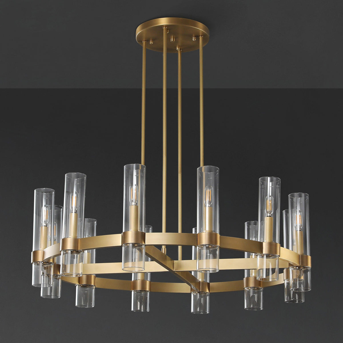 Zenvor 36 Inch Cylinder Glass Round Candle Chandelier