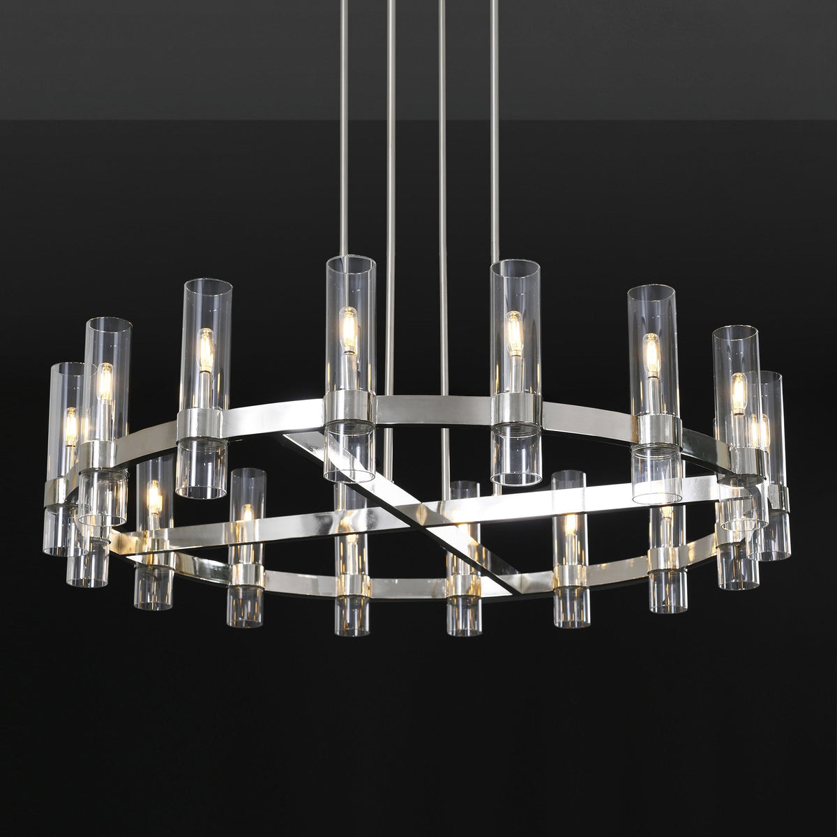 Zenvor 48 Inch Cylinder Glass Round Candle Chandelier