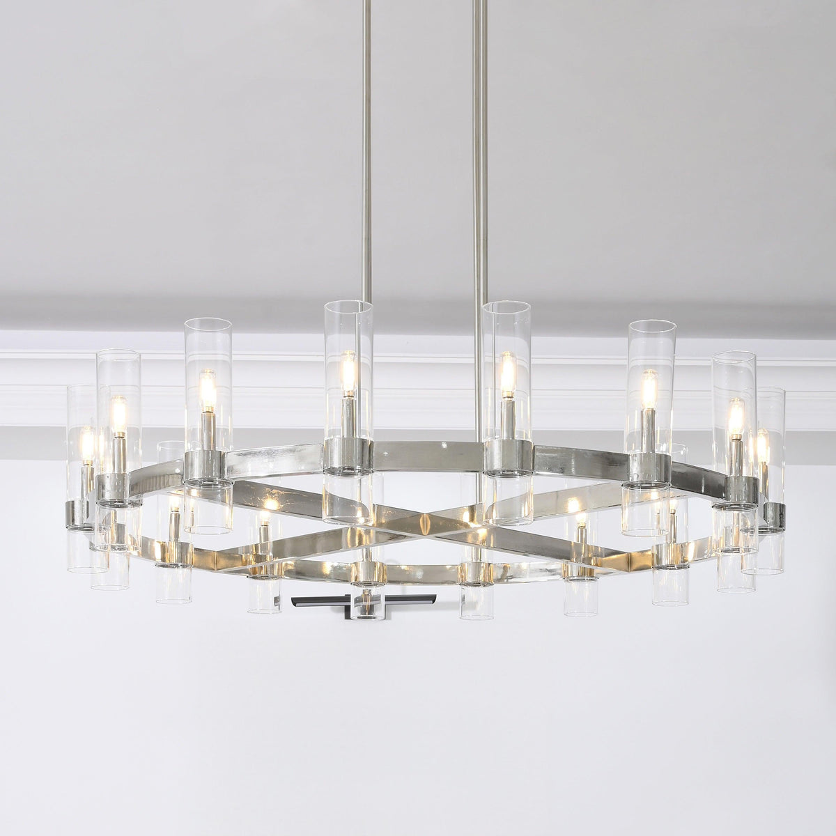 Zenvor 48 Inch Cylinder Glass Round Candle Chandelier
