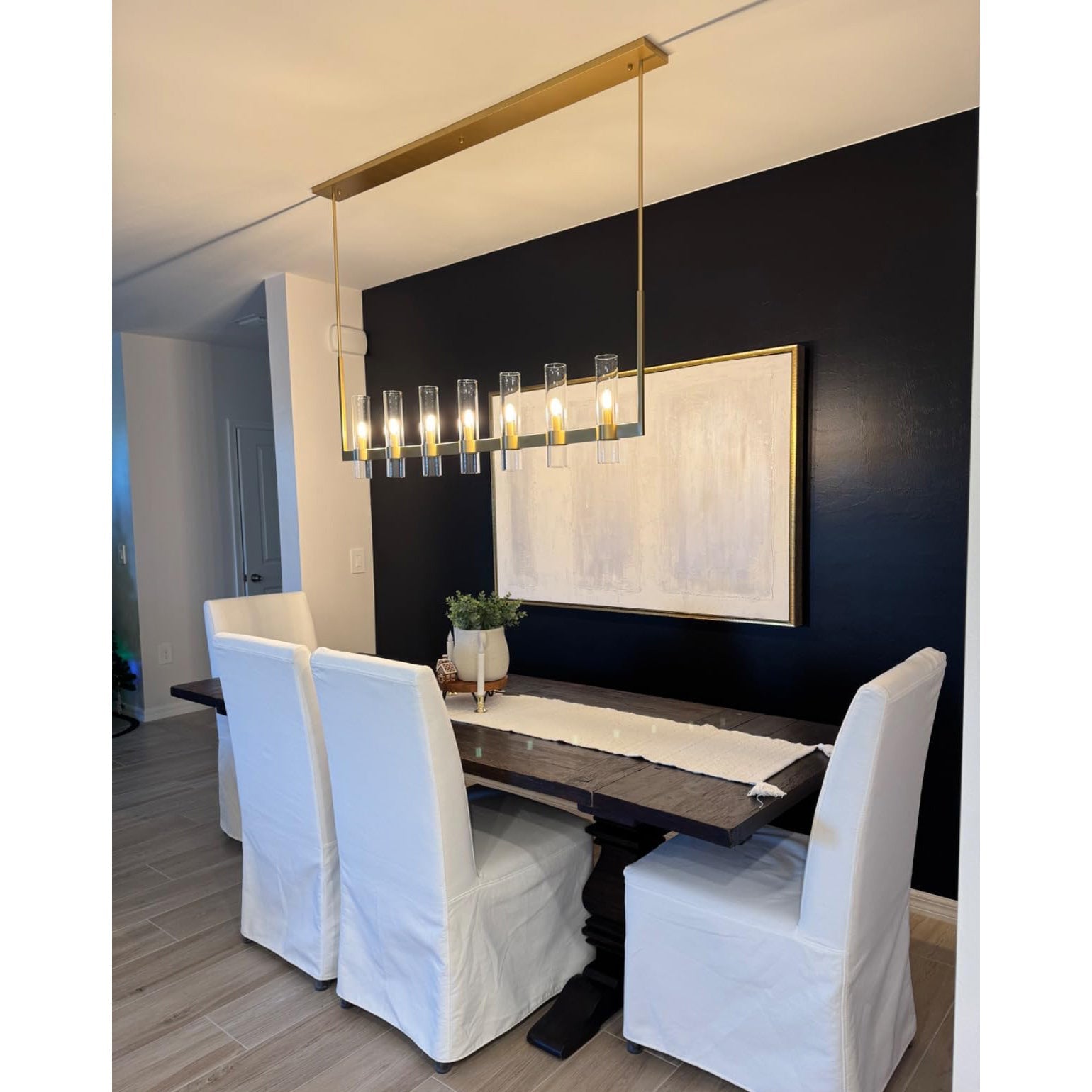 Zenvor 54 Inch Cylinder Glass Linear Candle Chandelier