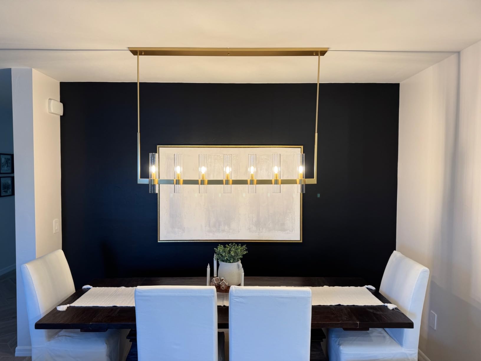 Zenvor 54 Inch Cylinder Glass Linear Candle Chandelier