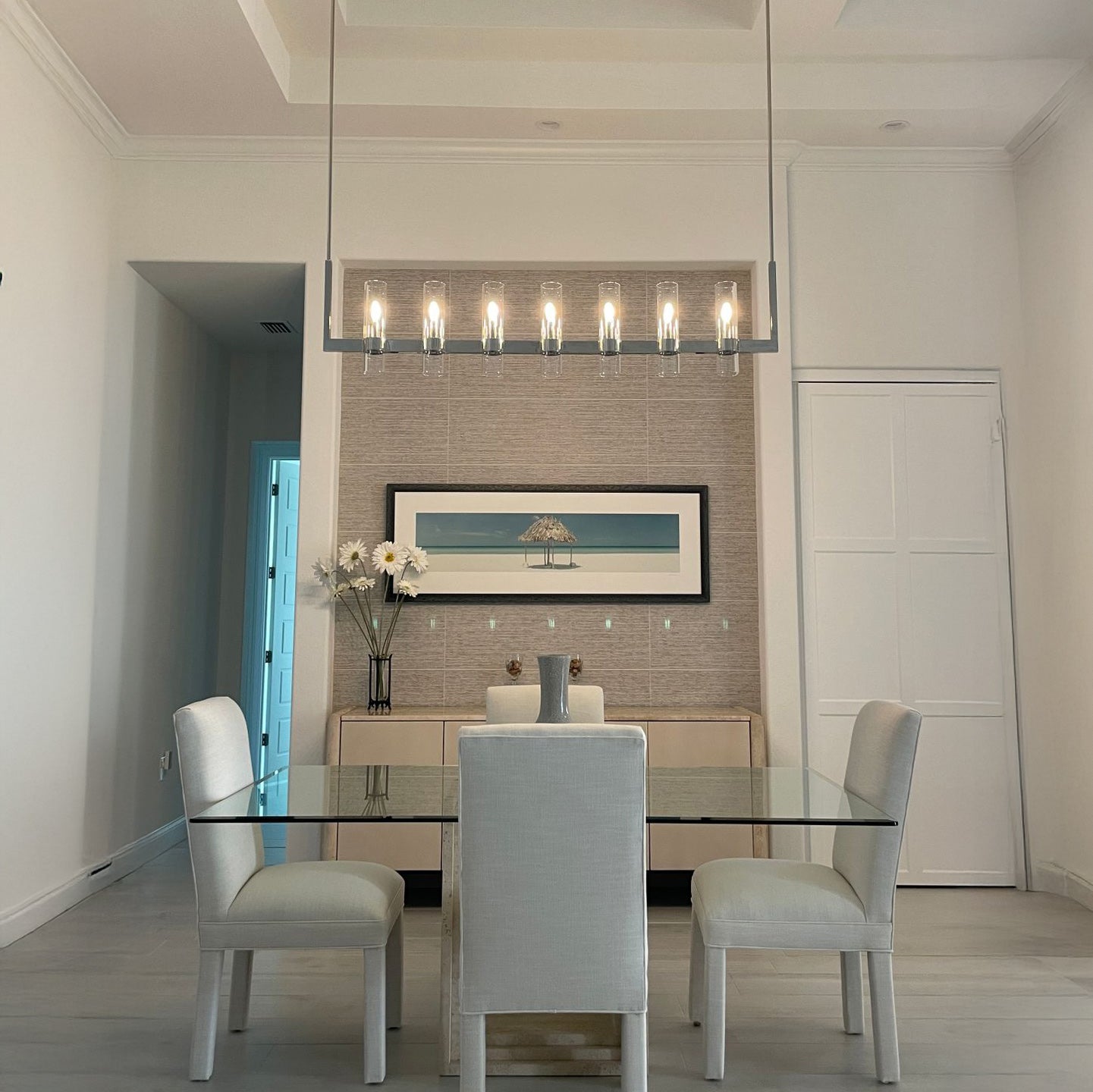 Zenvor 54 Inch Cylinder Glass Linear Candle Chandelier