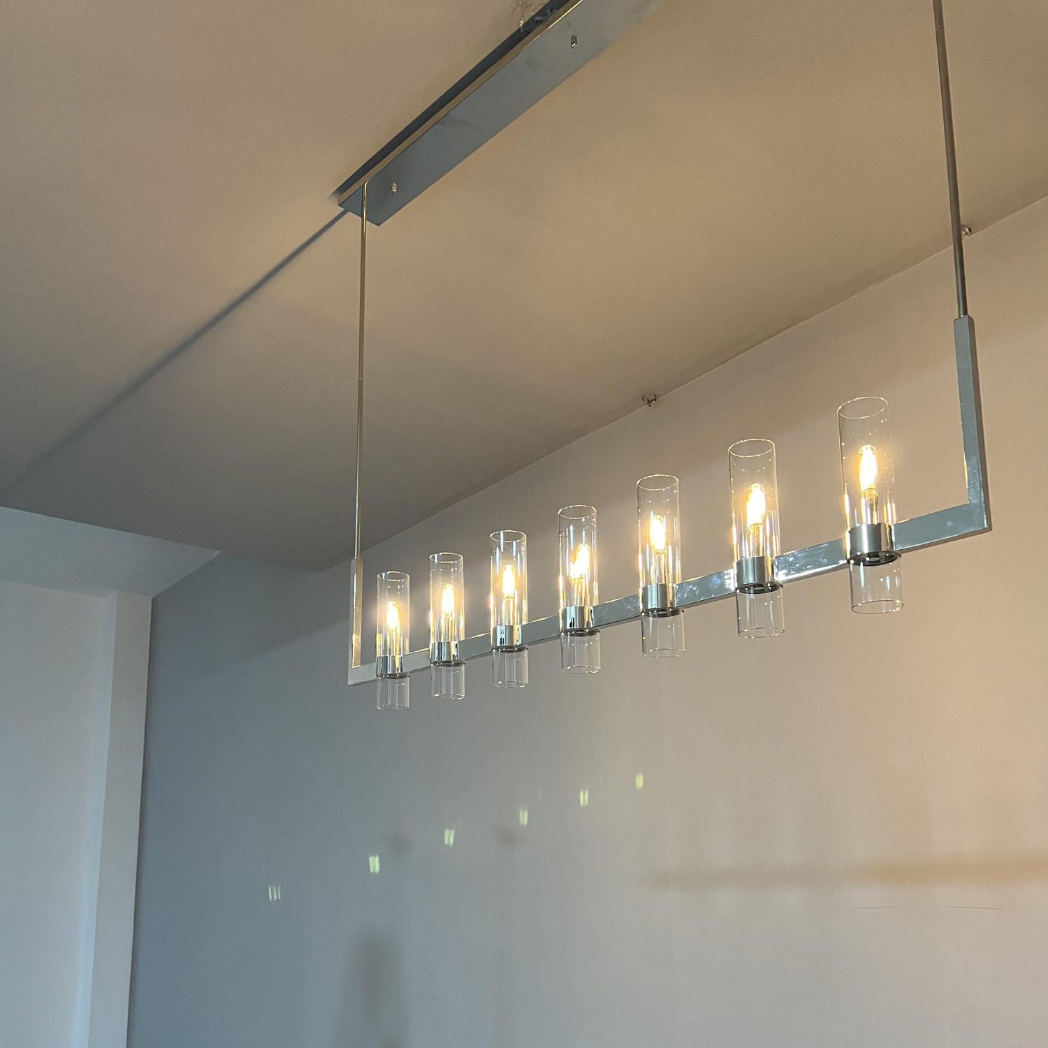 Zenvor 54 Inch Cylinder Glass Linear Candle Chandelier