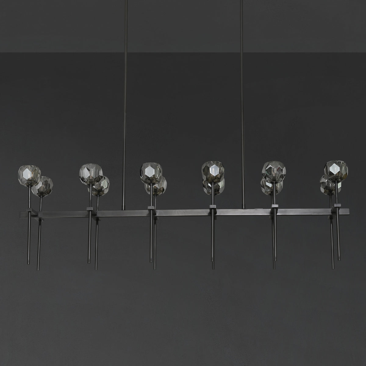 Lumerae 60 Inch Globe Smoked Crystal Double Linear Chandelier