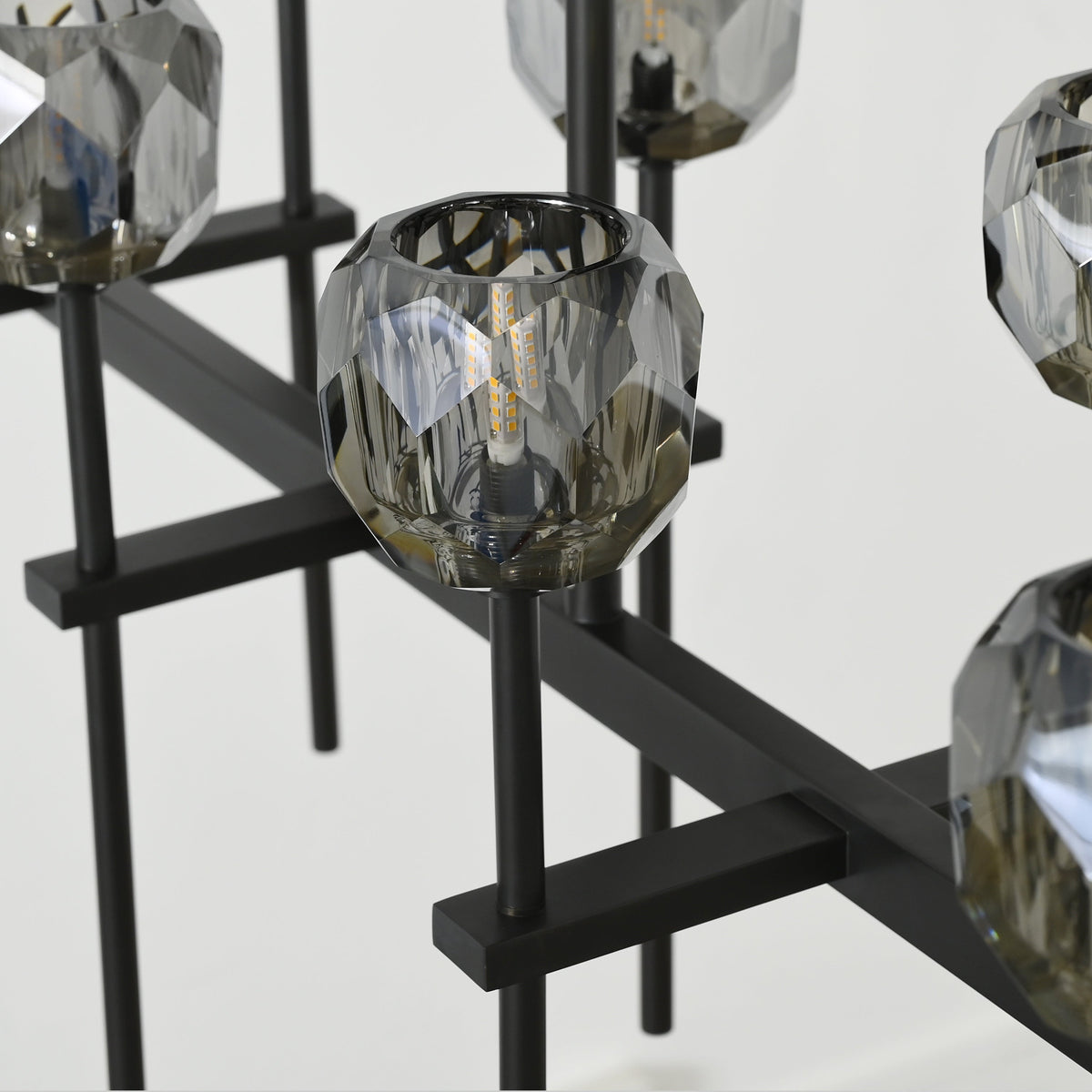 Lumerae 60 Inch Globe Smoked Crystal Double Linear Chandelier