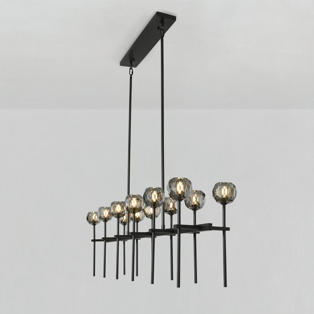 Lumerae 60 Inch Globe Smoked Crystal Double Linear Chandelier