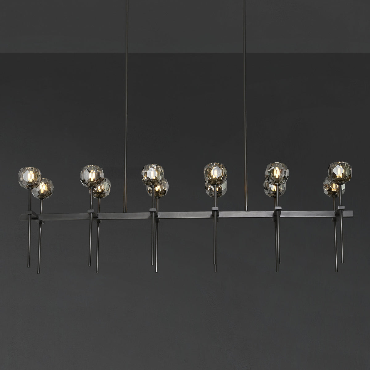 Lumerae 60 Inch Globe Smoked Crystal Double Linear Chandelier