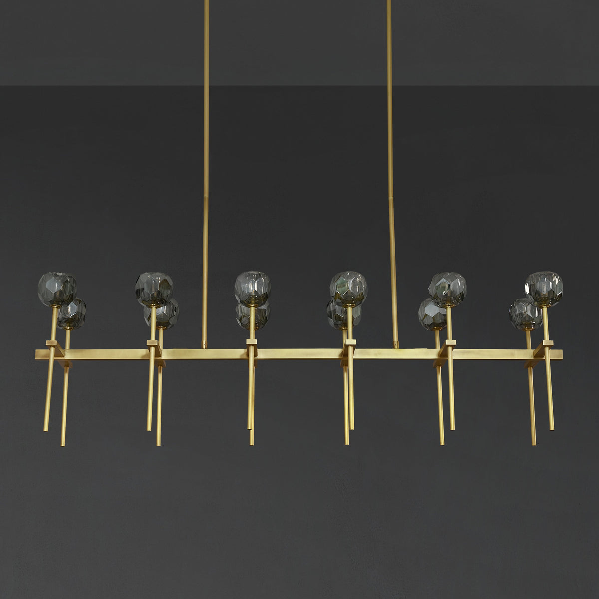 Lumerae 60 Inch Globe Smoked Crystal Double Linear Chandelier