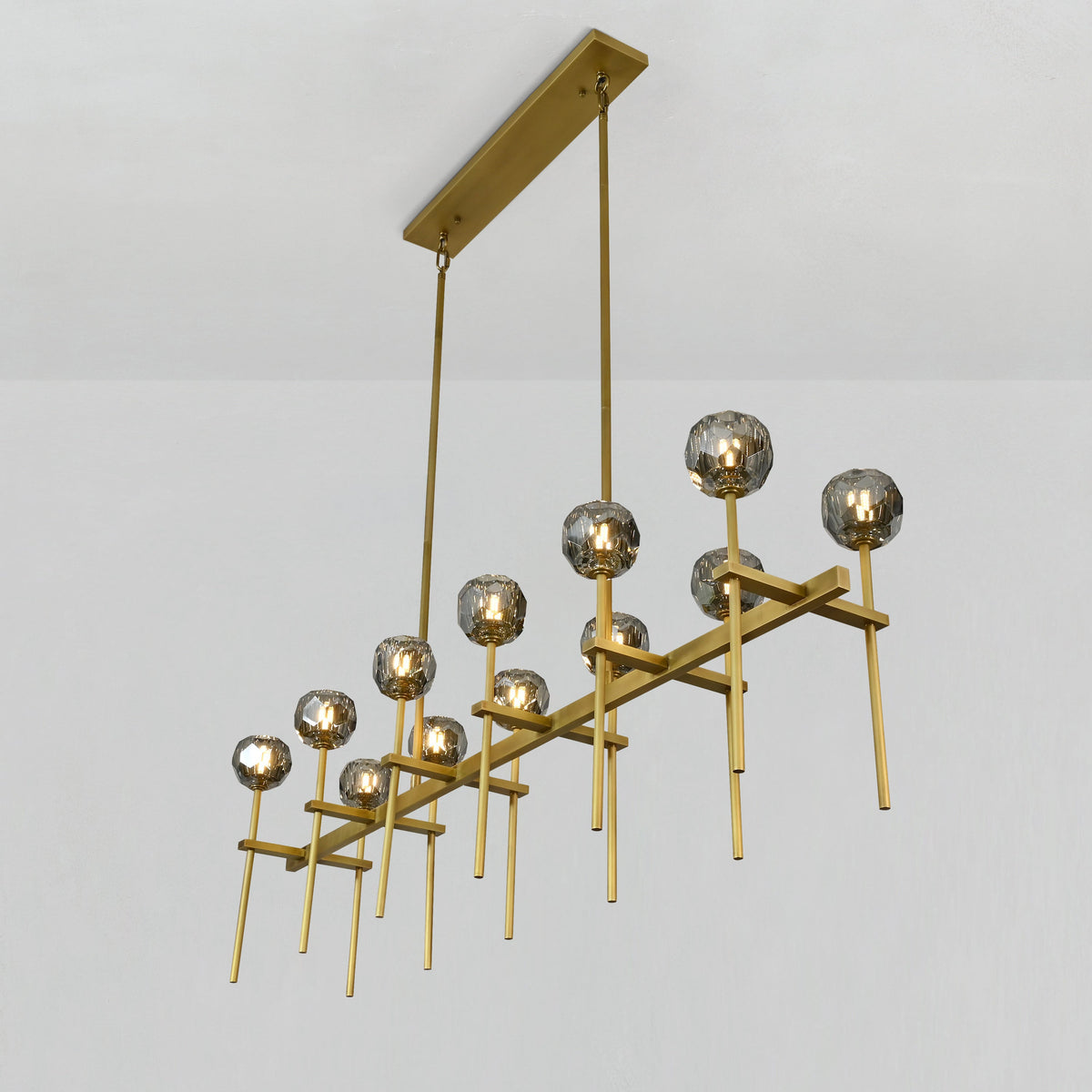 Lumerae 60 Inch Globe Smoked Crystal Double Linear Chandelier