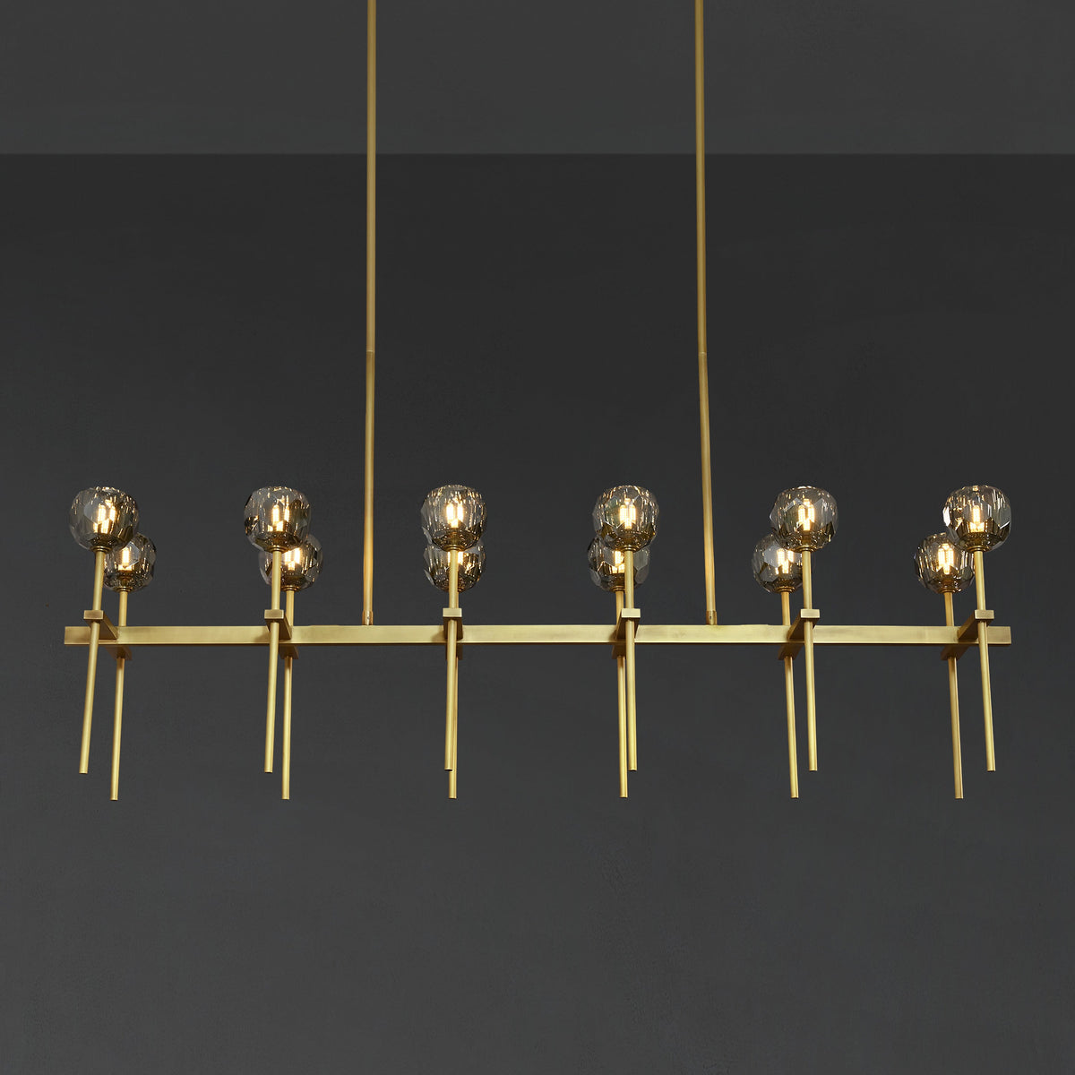 Lumerae 60 Inch Globe Smoked Crystal Double Linear Chandelier