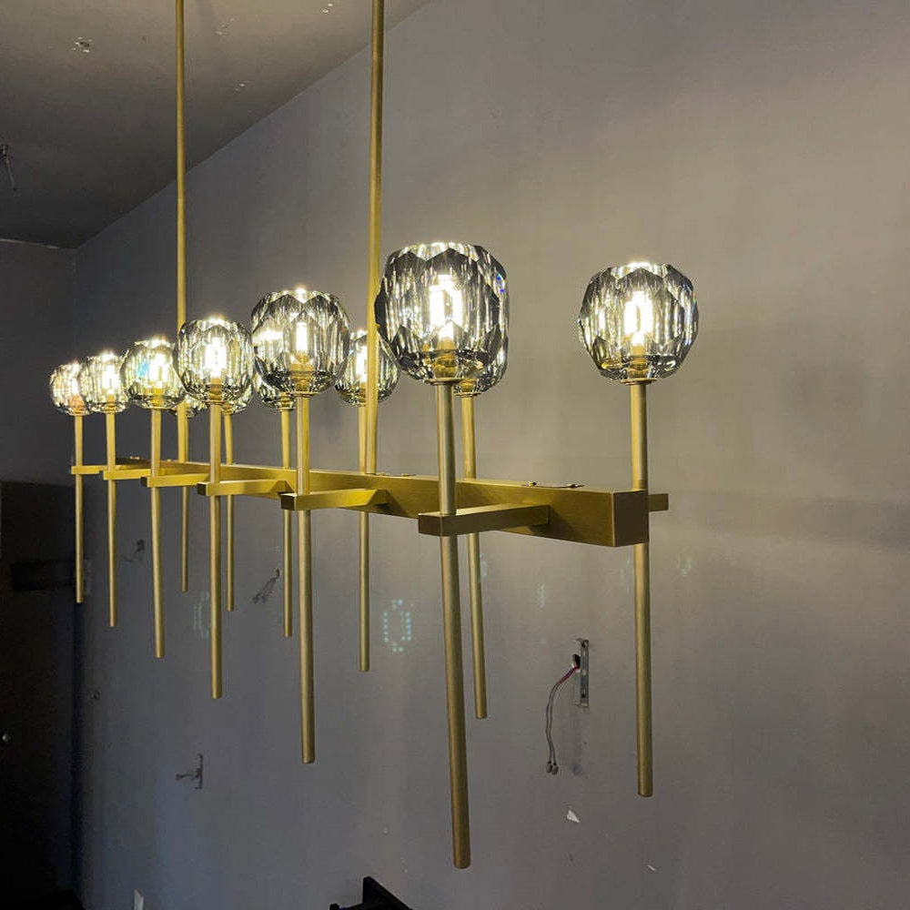 Lumerae 60 Inch Globe Smoked Crystal Double Linear Chandelier