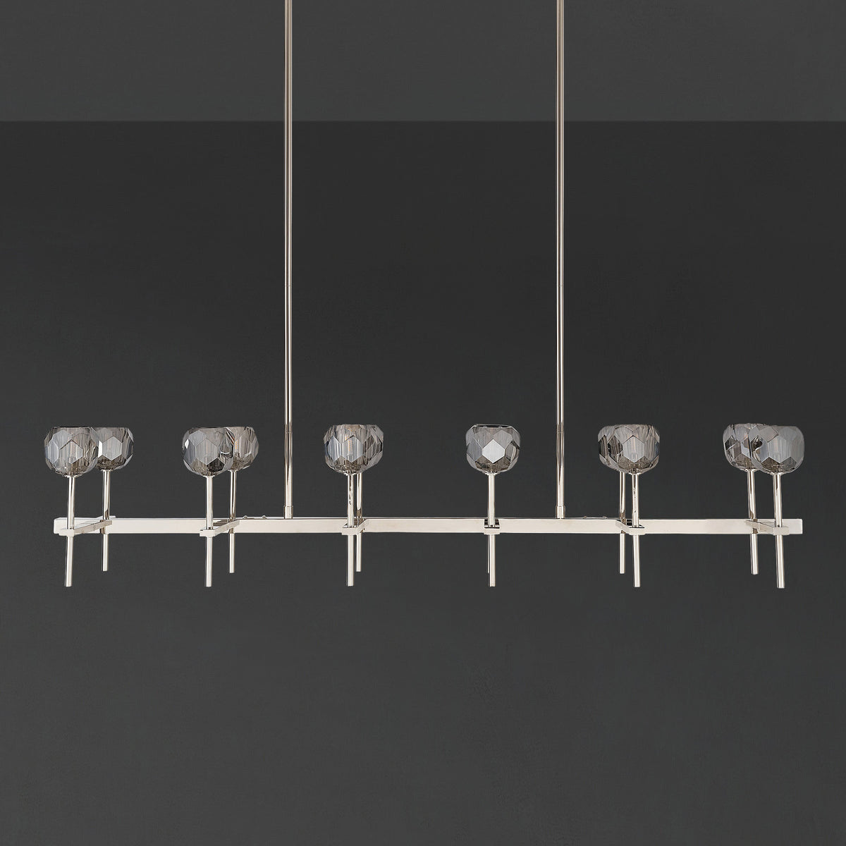 Lumerae 60 Inch Globe Smoked Crystal Double Linear Chandelier