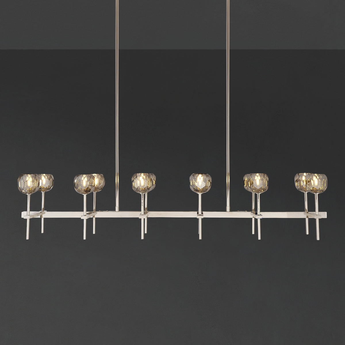Lumerae 60 Inch Globe Smoked Crystal Double Linear Chandelier