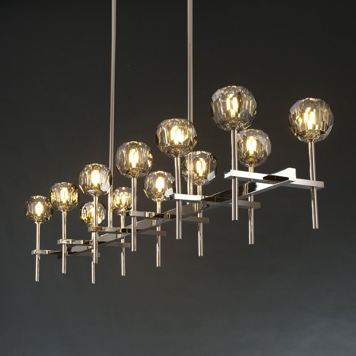 Lumerae 60 Inch Globe Smoked Crystal Double Linear Chandelier