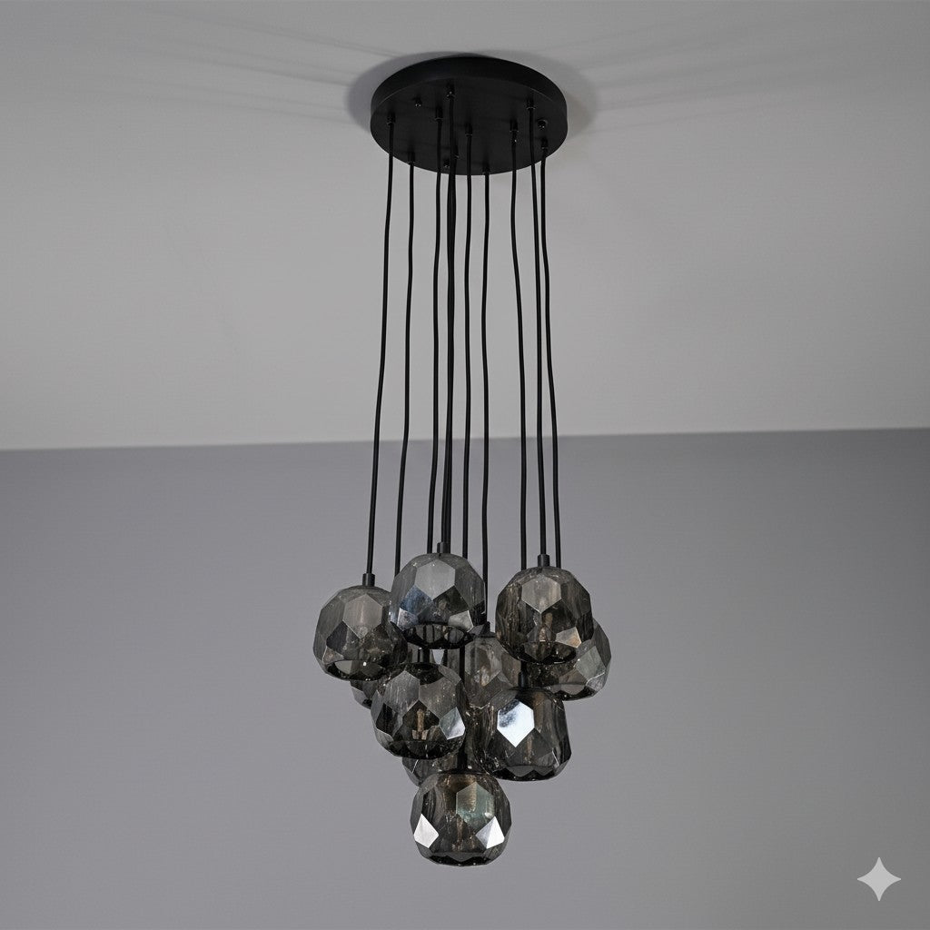 Lumerae 14 Inch Globe Smoked Crystal Cascading Chandelier