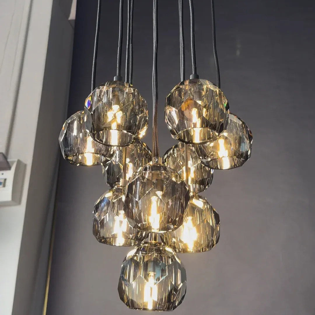 Lumerae 14 Inch Globe Smoked Crystal Cascading Chandelier